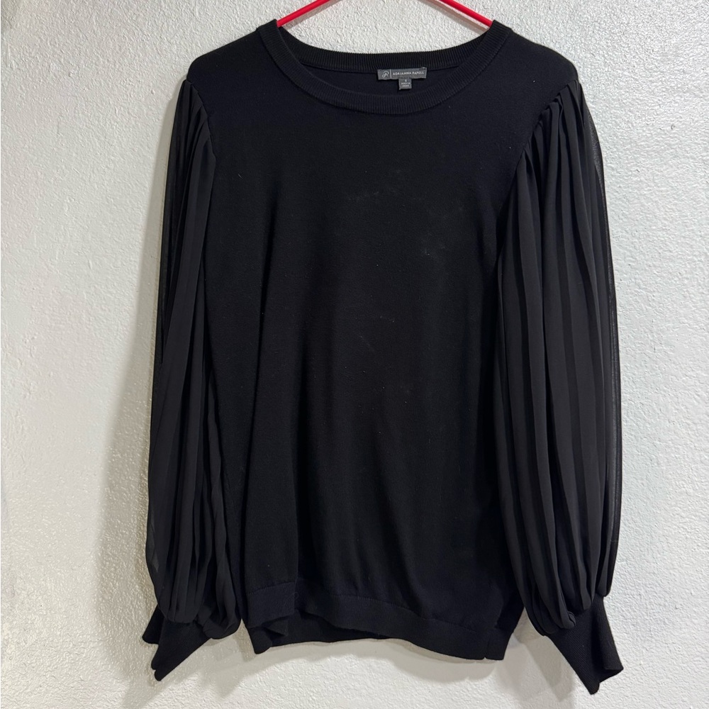 Adrianna Papell Black Sheer Balloon Sleeve Top